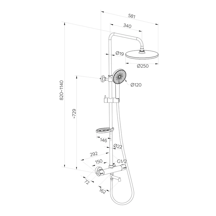 Смеситель термостатический для ванны со стойкой и тропической лейкой Milardo Ideal Spa (ILSSBTHM06) - фото 7