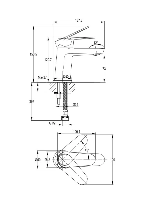 Смеситель для раковины CERSANIT LARA однорычажный черный (64969) - фото 8
