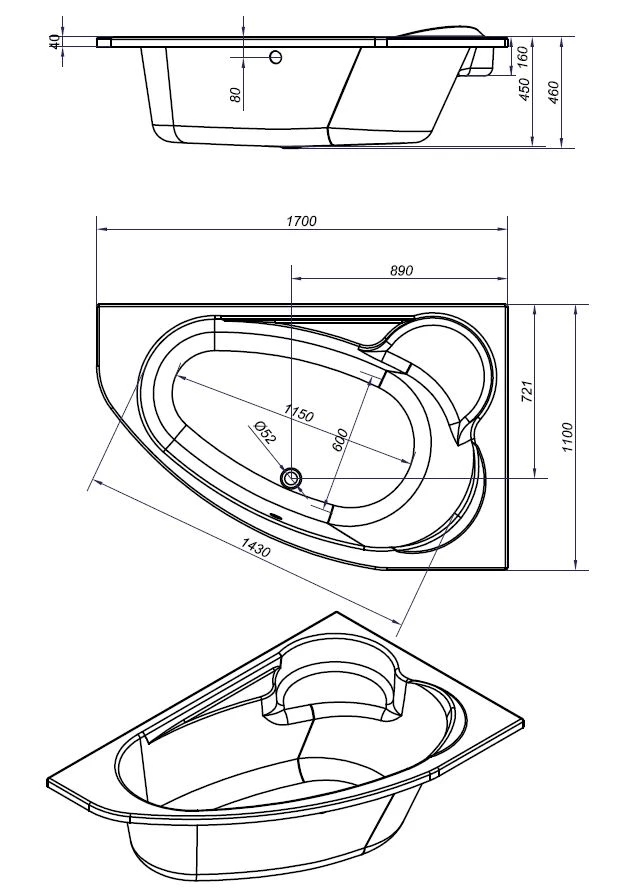 Ванна Cersanit  асимметричная KALIOPE 170x110 правая (63444) - фото 3
