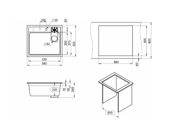 Кухонная мойка GRANULA KITCHEN SPACE RINZER кварц (5807R, АРКТИК) - фото 4