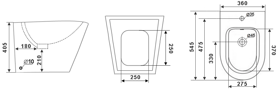 Биде напольное пристенное TIMO INARI 545*360*405 (TK-502) - фото 3