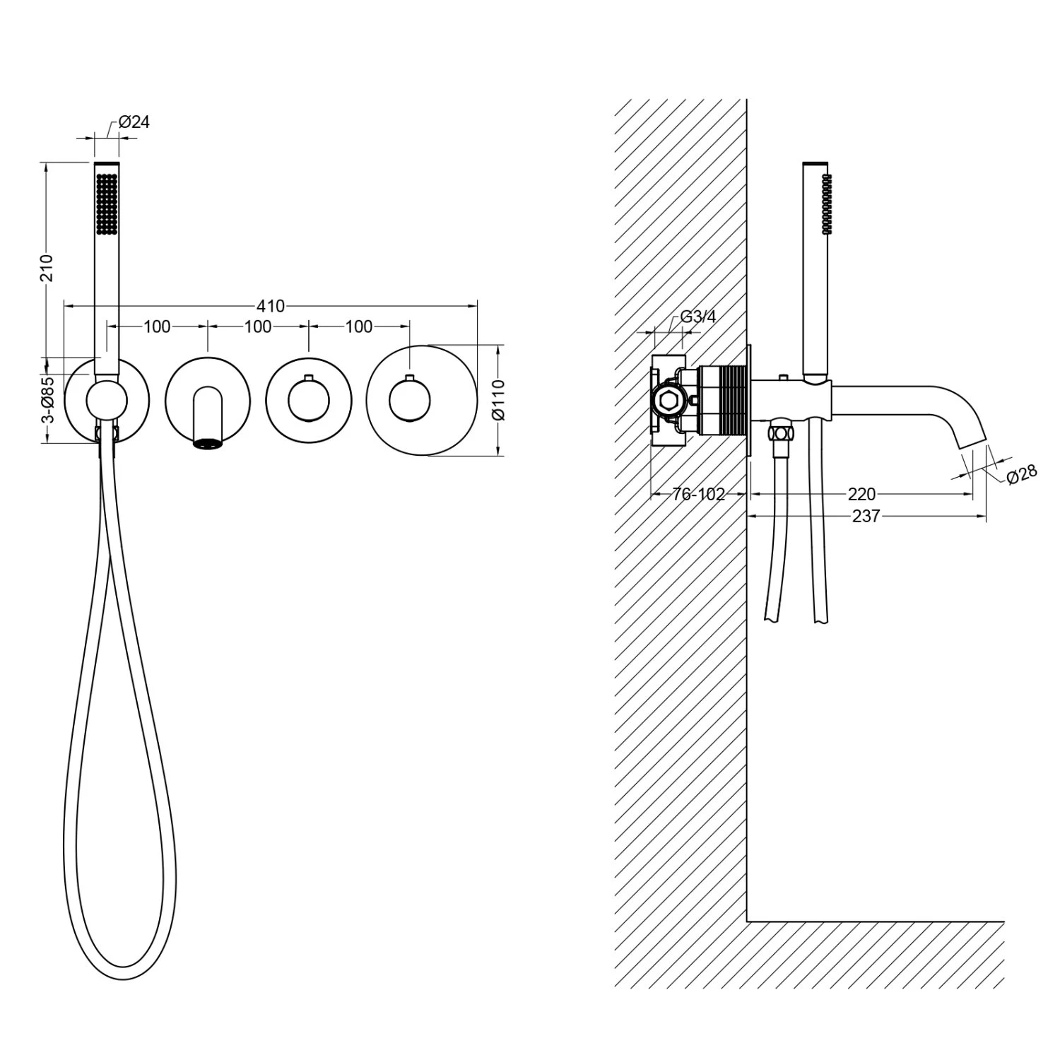 Смеситель встроенный для ванны с душем с термостатом Timo Saona белый матовый (2324/16YSM) - фото 3