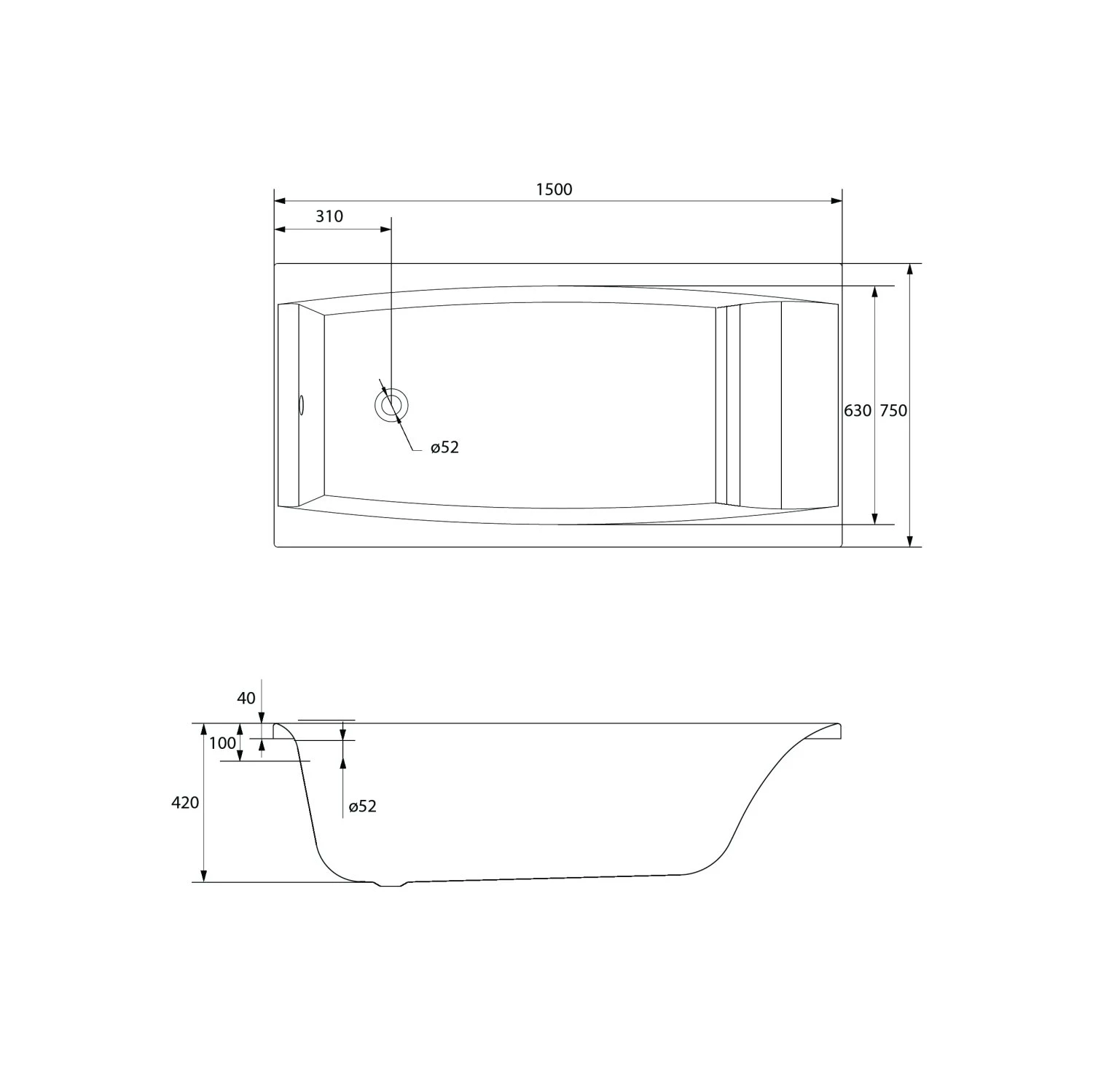 Ванна Cersanit  прямоугольная VIRGO 150x75 (63352) - фото 6