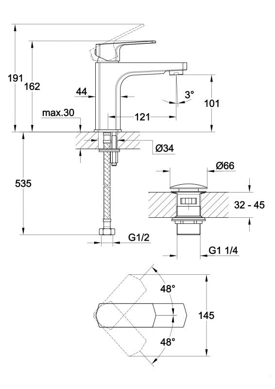 Смеситель для раковины Cersanit WISLA однорычажный клик клак (63055) - фото 9