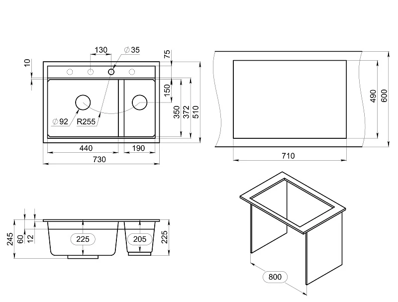Кухонная мойка GRANULA Kitchen Space (7302, АРКТИК) - фото 4