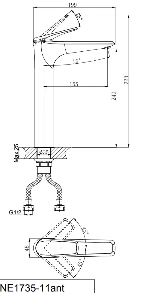 Смеситель для умывальника RUSH Невис (Nevis) (NE1735-11ch) - фото 2