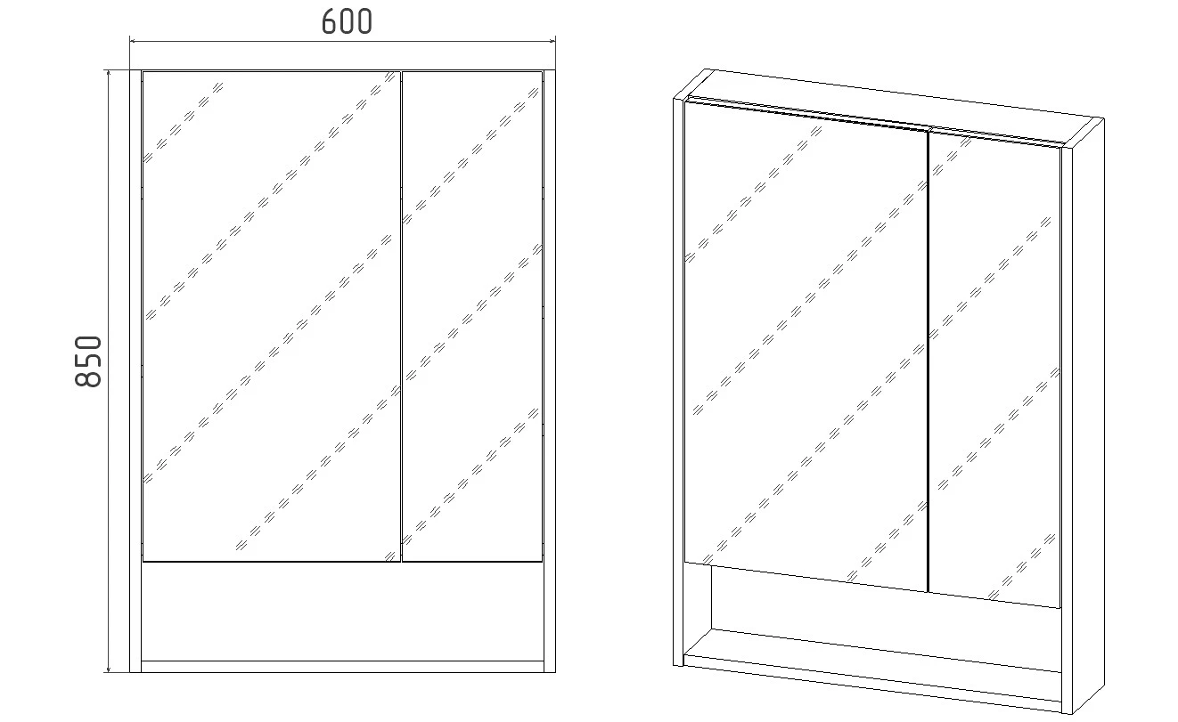 Зеркальный Шкаф VIANT  "Мальта" 60 правый/левый без света   134х600х850 (VMAL60-ZSH) - фото 3