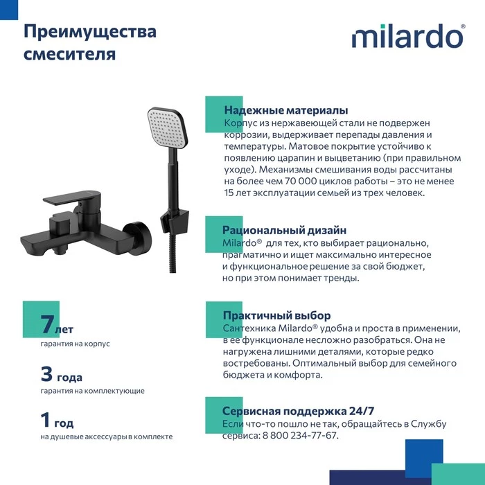 Смеситель для ванны Milardo Maze чёрный матовый (MAZBL00M02) Смеситель для ванны Milardo Maze чёрный матовый (MAZBL00M02) - фото 4