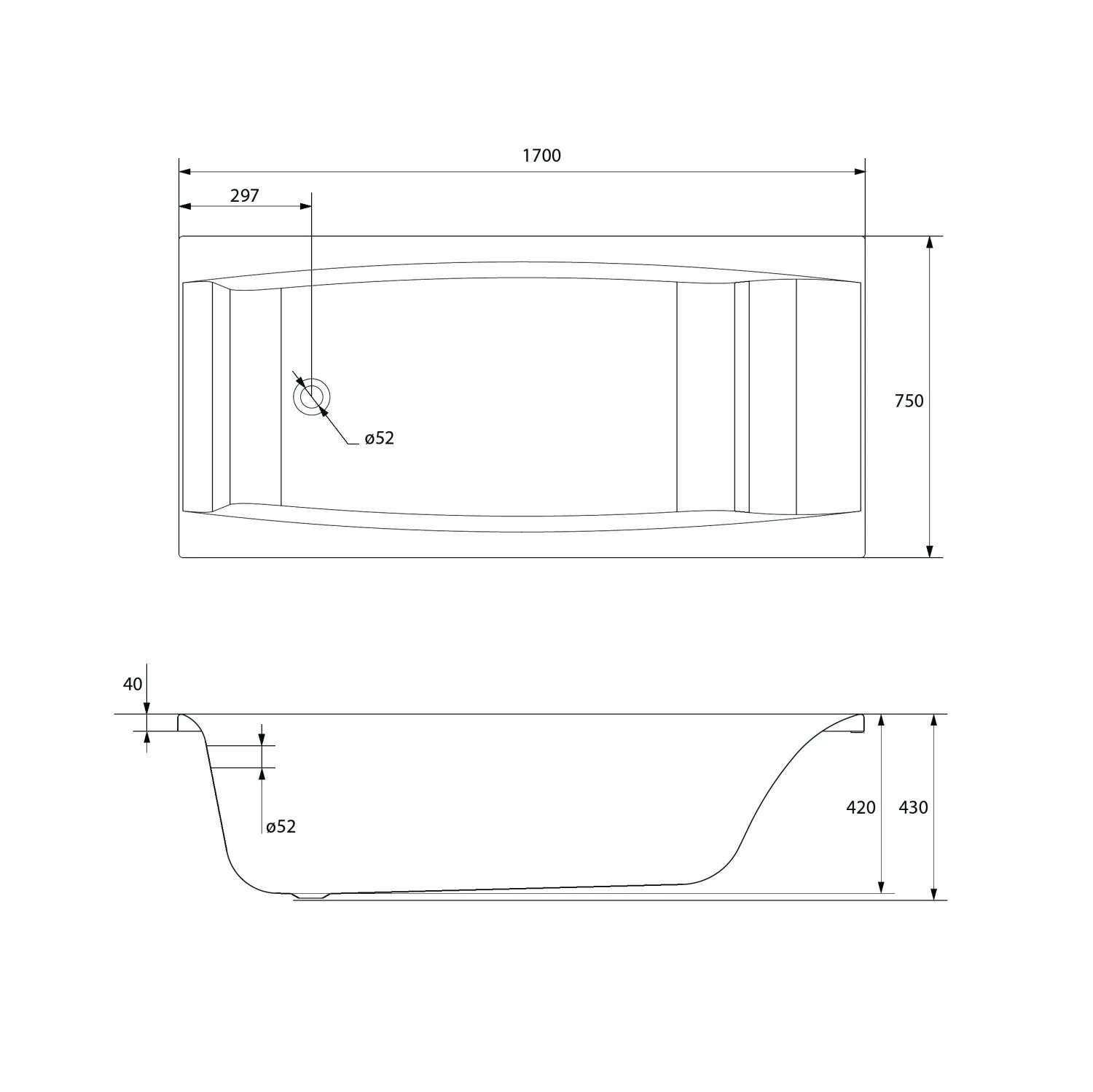 Ванна Cersanit  прямоугольная VIRGO 170x75 (63353) - фото 6