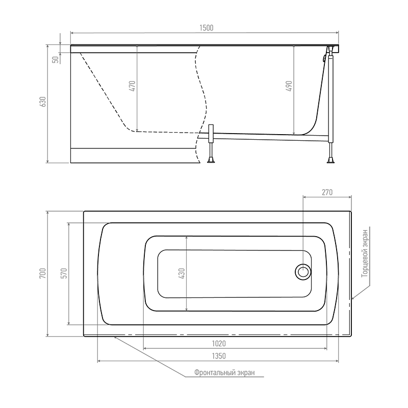 Акриловая ванна TIMO  RITTA 1500*700*630 (RITTA1570) - фото 3
