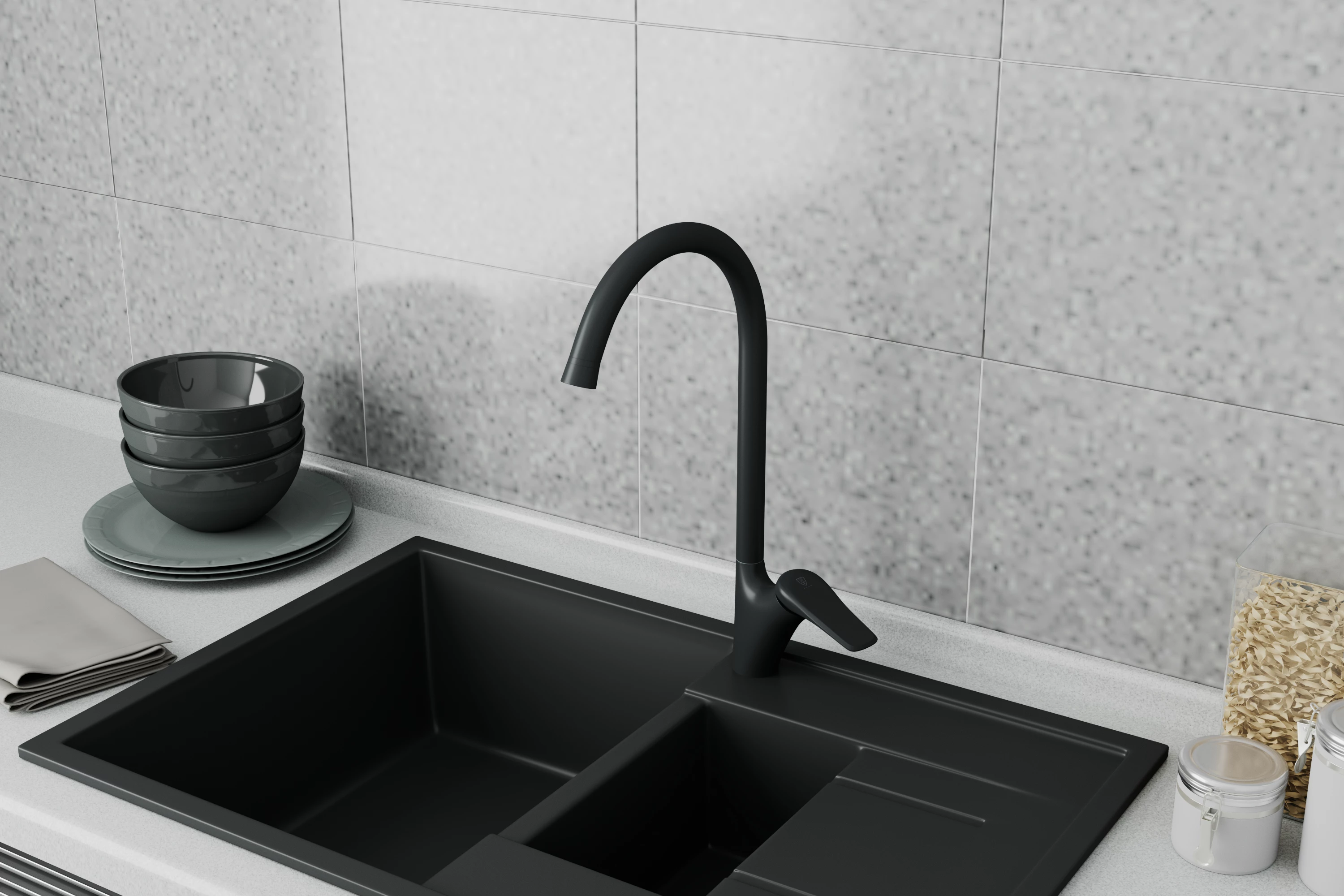 Смеситель для кухни RUSH Nevis, черный (NE1735-22Black) Смеситель для кухни RUSH Nevis, черный (NE1735-22Black) - фото 2