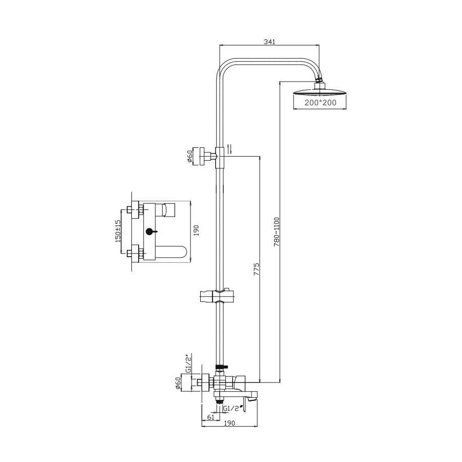 Душевая система Haiba черный (HB24816-7) - фото 2
