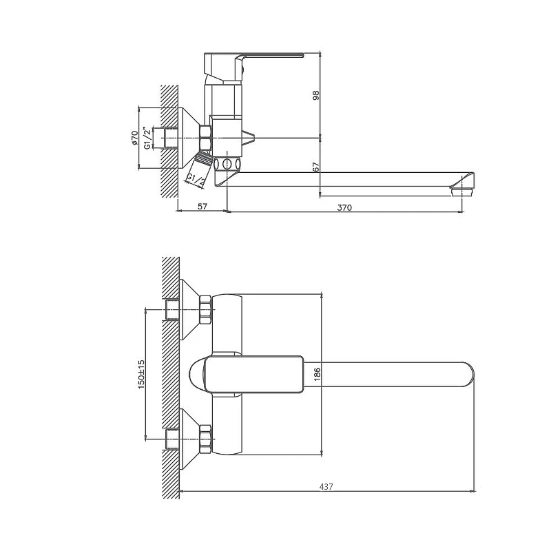 Смеситель для ванны Cron CN129 хром (CN22129) - фото 2