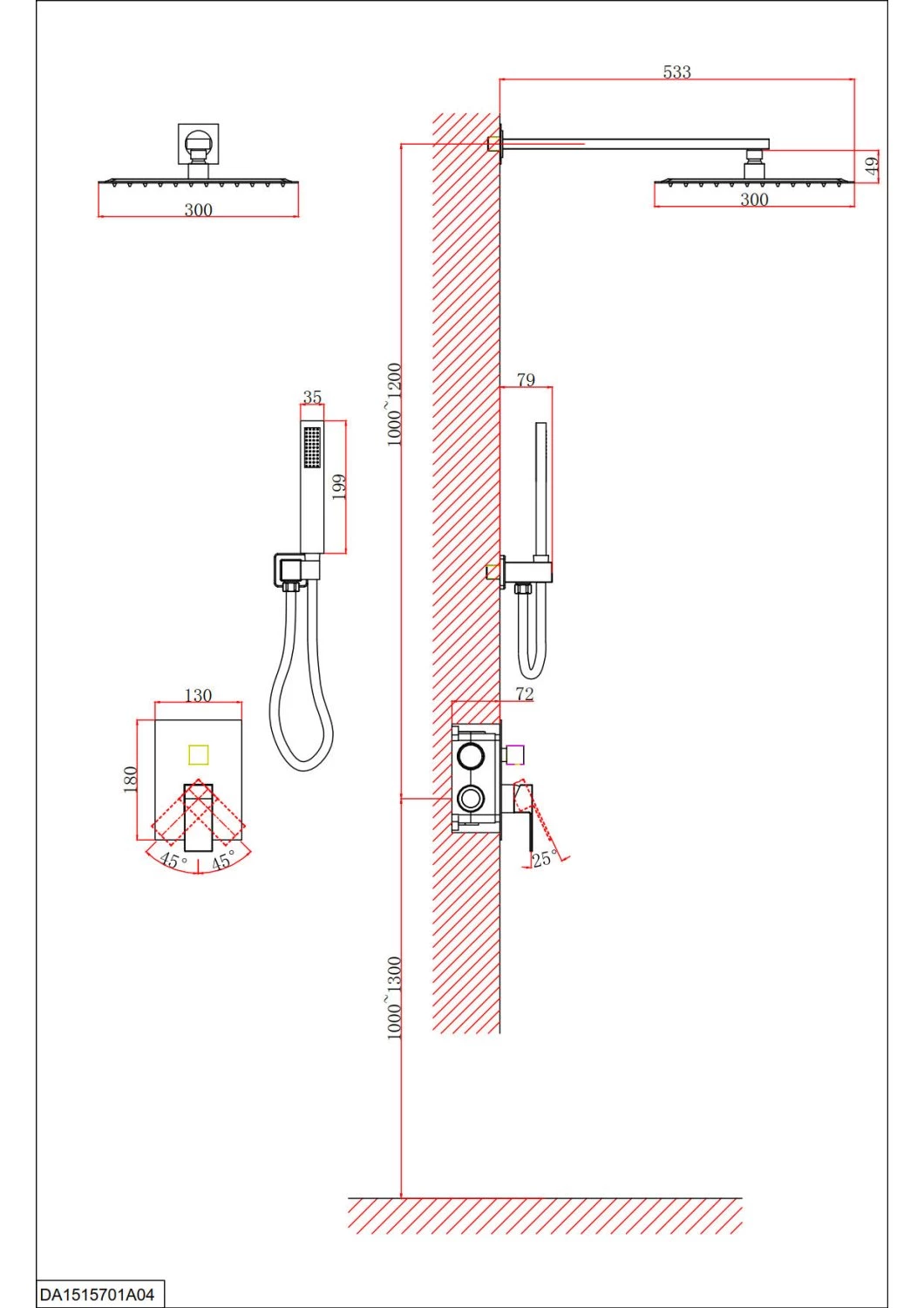 Душевая система D&K встраиваемая Bayern.Liszt (DA1515701A04) - фото 3