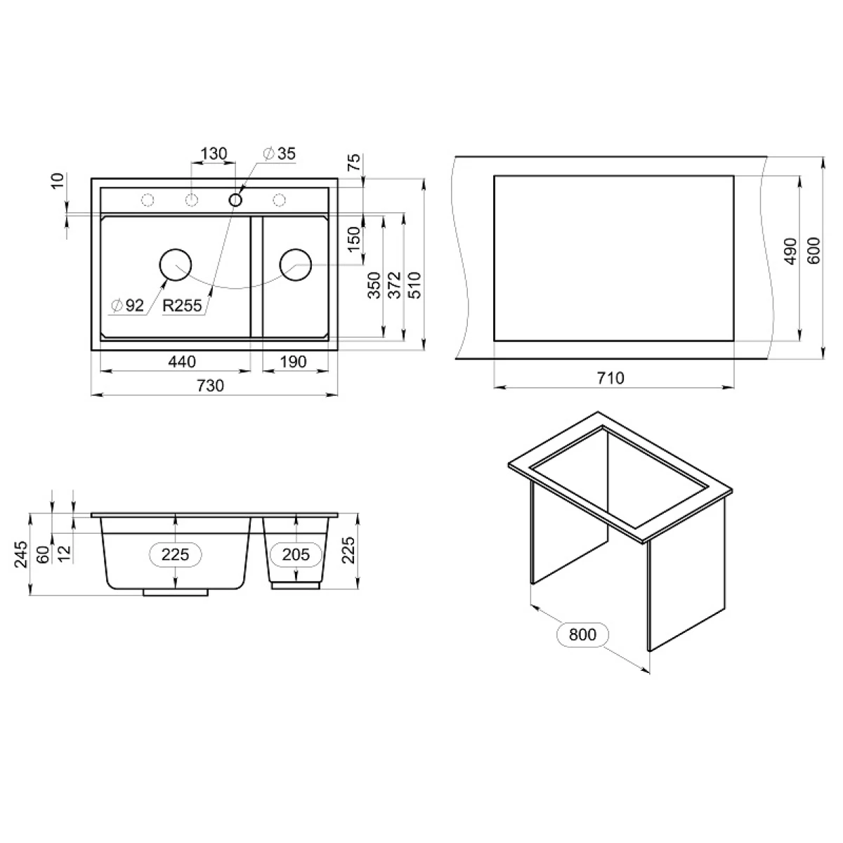 Кухонная мойка GRANULA кварц (7302i, АРКТИК) - фото 4
