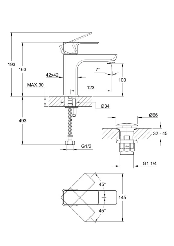 Смеситель для раковины Cersanit GEO однорычажный клик клак (63039) - фото 8