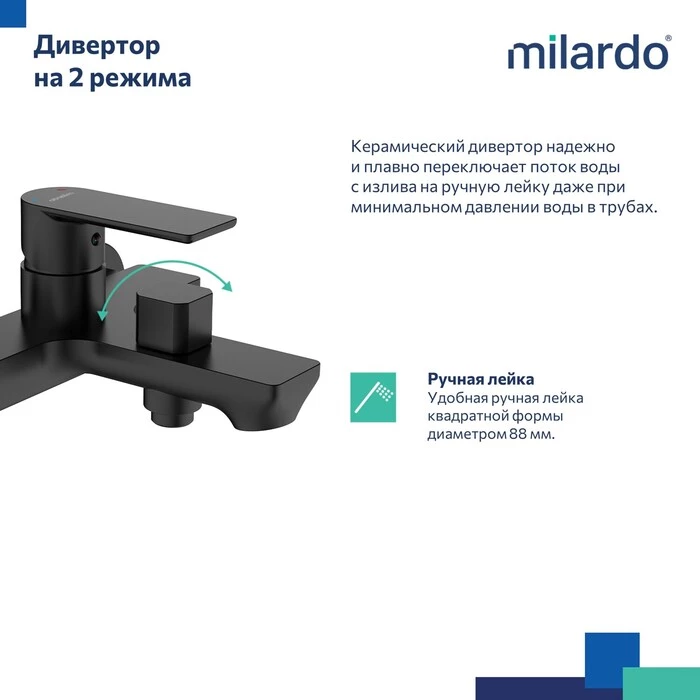 Смеситель для ванны Milardo Maze чёрный матовый (MAZBL00M02) Смеситель для ванны Milardo Maze чёрный матовый (MAZBL00M02) - фото 5
