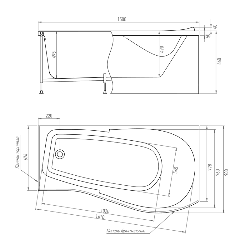Акриловая ванна TIMO  VINO 1500*900*660 (VINO1590R) - фото 2