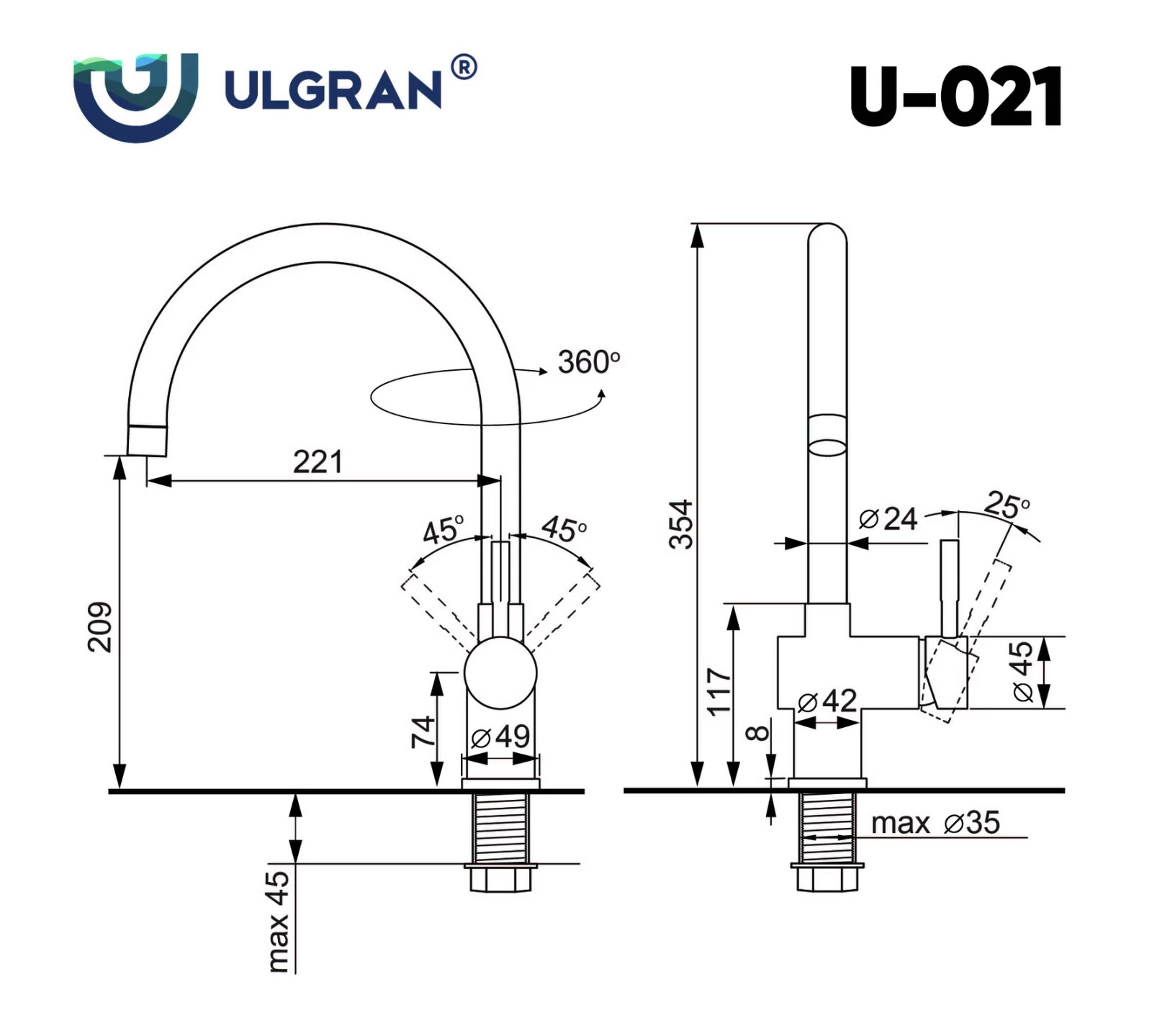 Смеситель Ulgran Classic черный (Ulgran 021(308)) Смеситель Ulgran Classic черный (Ulgran 021(308)) - фото 3