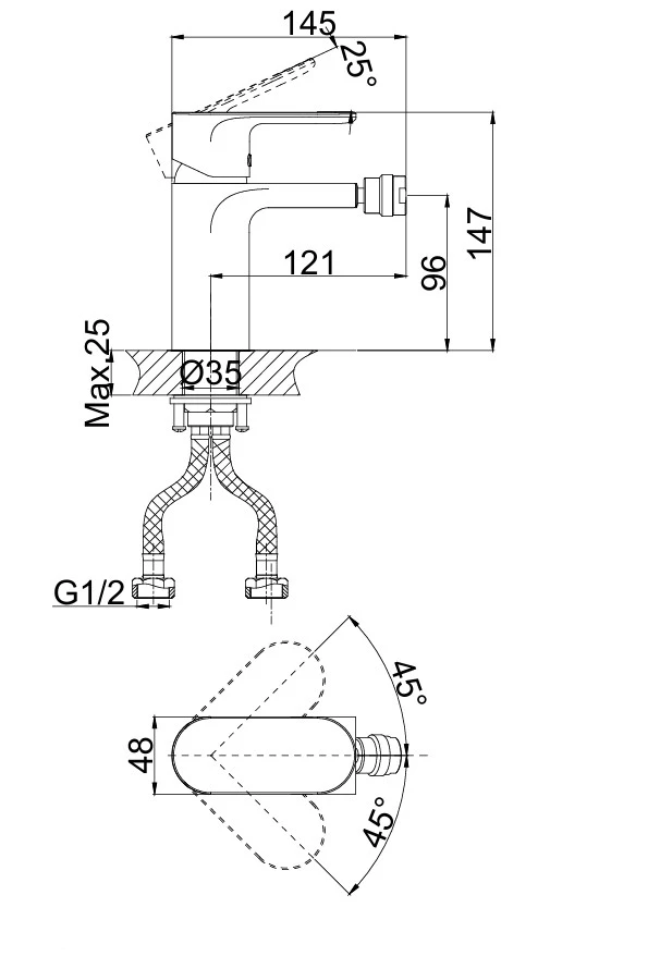 Смеситель для биде D&K Durer Bayern Black (DA1252205) чёрная тефлоновая поверхность - фото 2