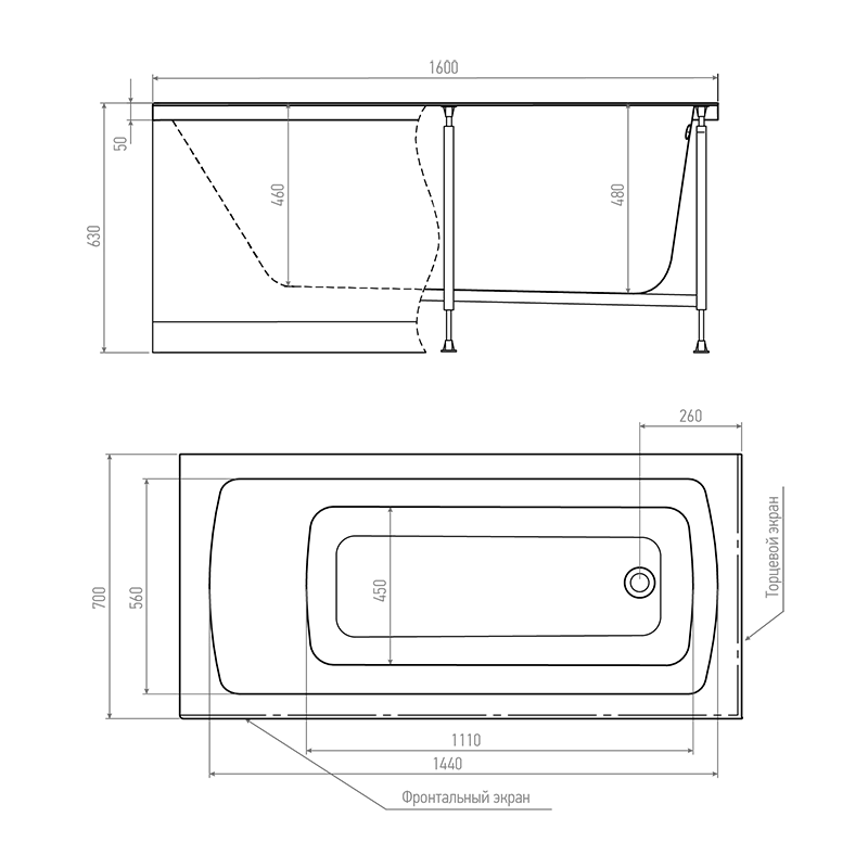 Акриловая ванна TIMO  RITTA 1600*700*630 (RITTA1670) - фото 3