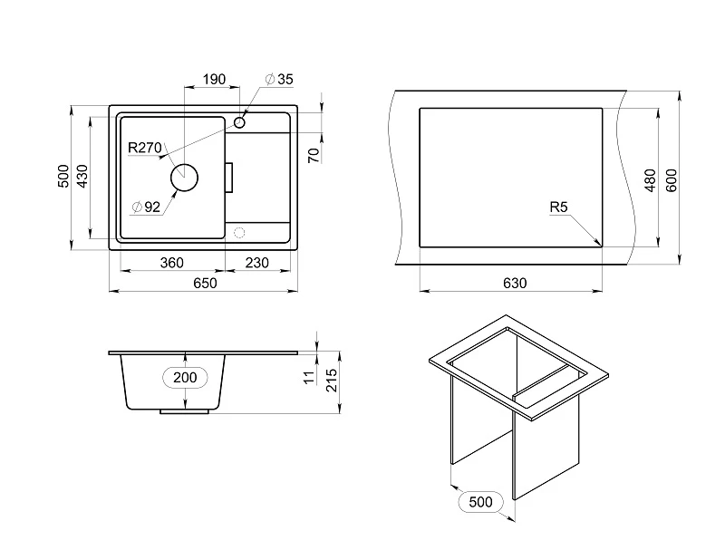Кухонная мойка GRANULA (6503, БАЗАЛЬТ) - фото 4