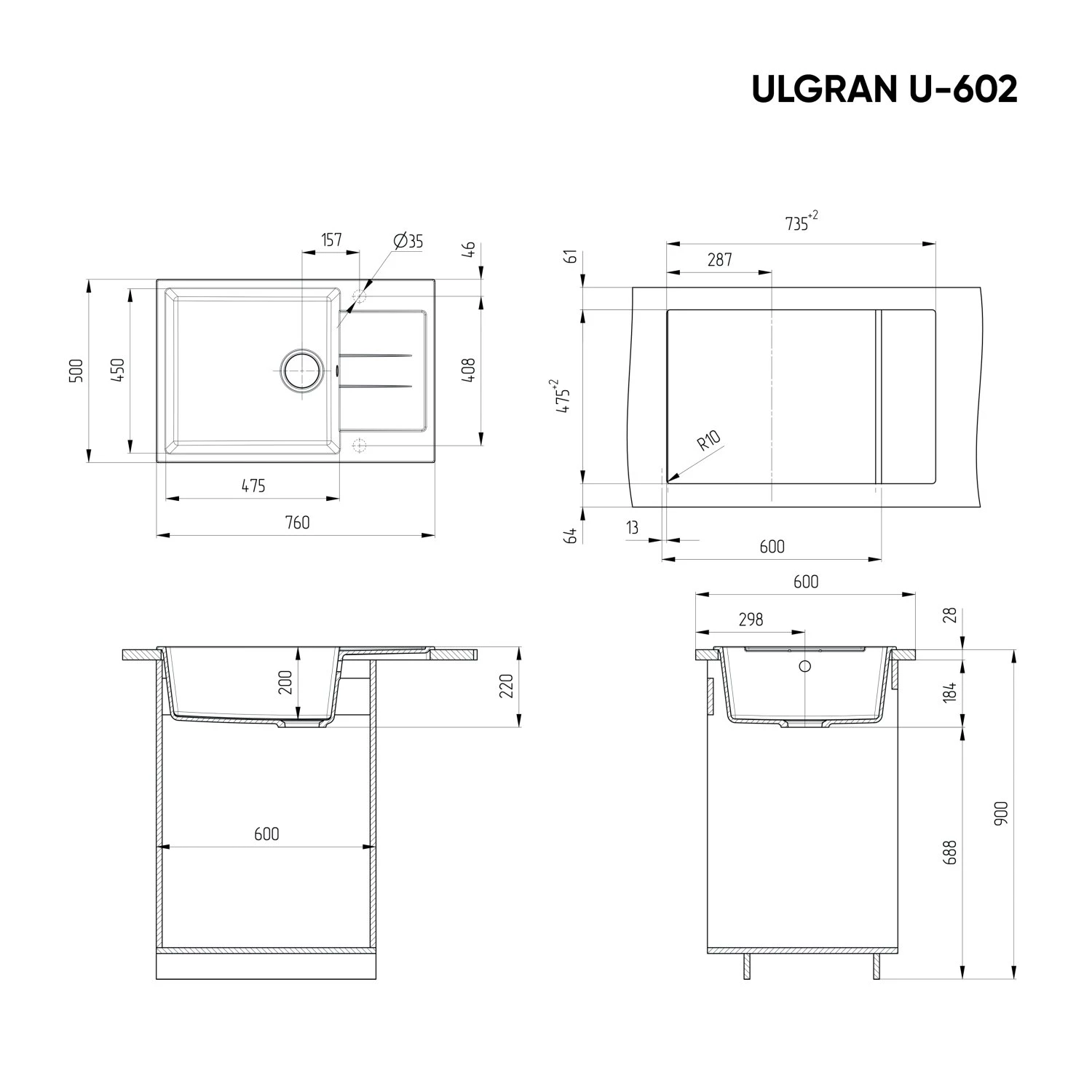 Мойка Ulgran Classic графит (U-602-342) - фото 4