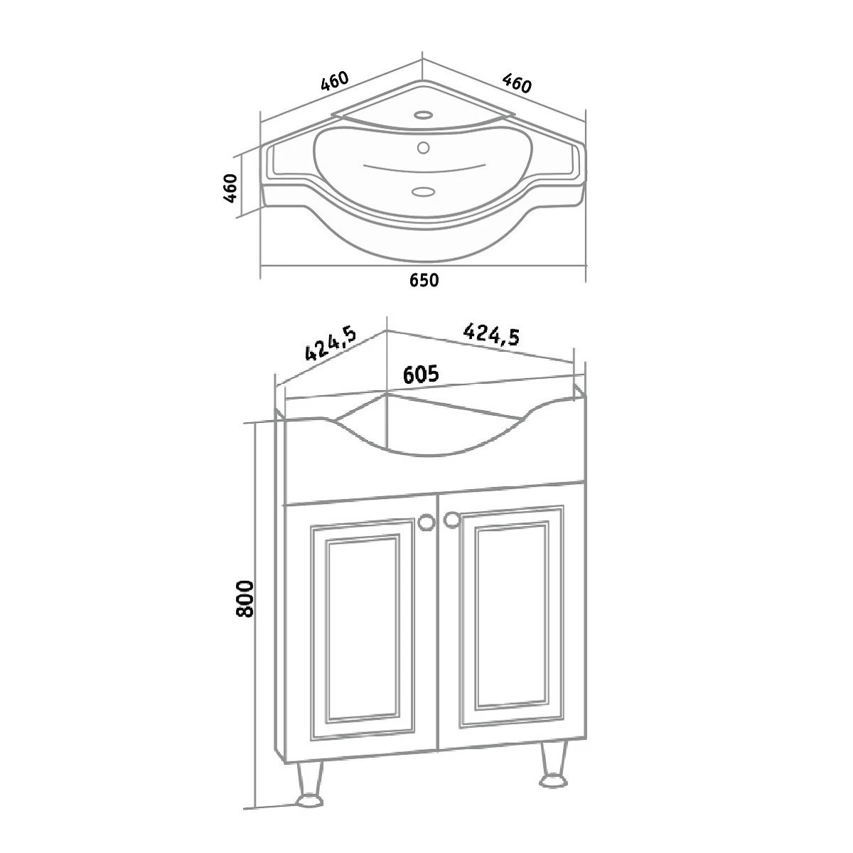 Тумба Runo Классик 65 угловая под умывальник УТ000003756 (Классик 65) (УТ000004162) - фото 5