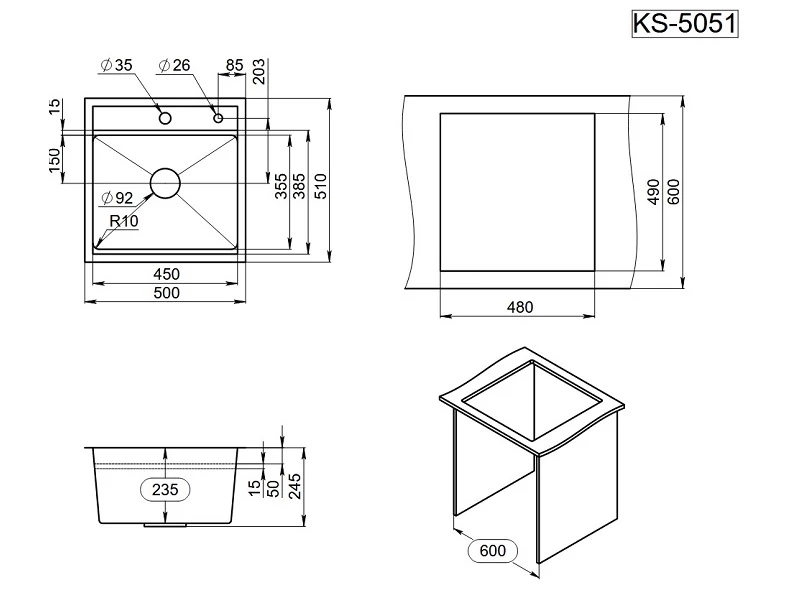 Кухонная мойка GRANULA Kitchen Space (5051, СТАЛЬ МАТОВАЯ) Кухонная мойка GRANULA Kitchen Space (5051, СТАЛЬ МАТОВАЯ) - фото 4