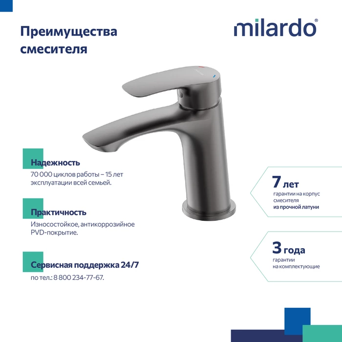 Смеситель для умывальника, графит, Rora, Milardo, RORGM00M01 - фото 8