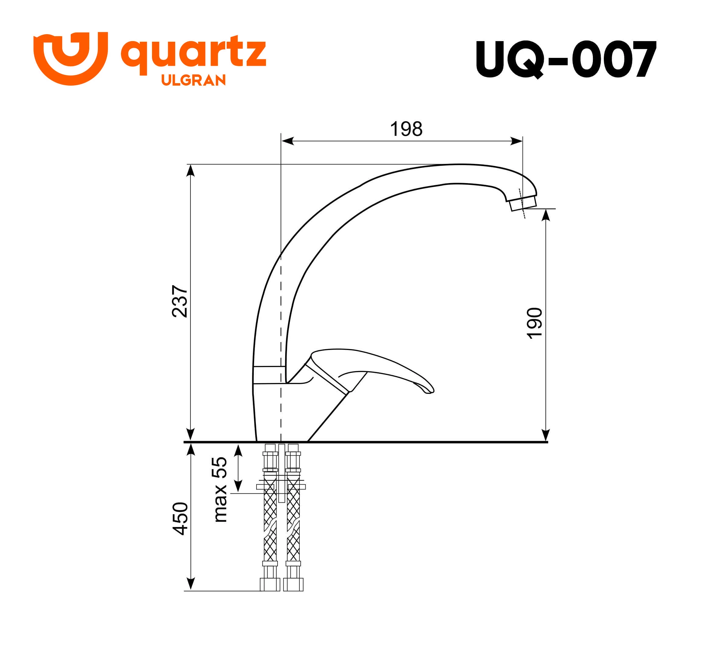 Смеситель для кухни ULGRAN Quartz уголь (UQ-007-07) Смеситель для кухни ULGRAN Quartz уголь (UQ-007-07) - фото 2