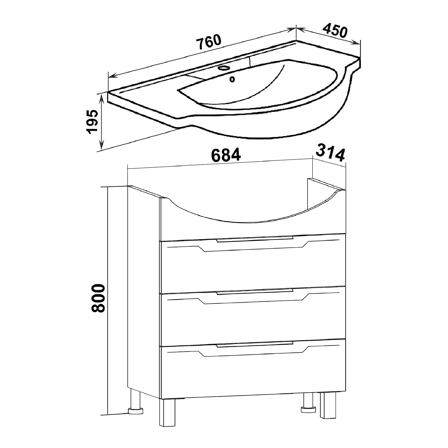 Тумба Runo Верона 75 под умывальник УТ000001314 (Элеганс 75) (00000001146) - фото 3
