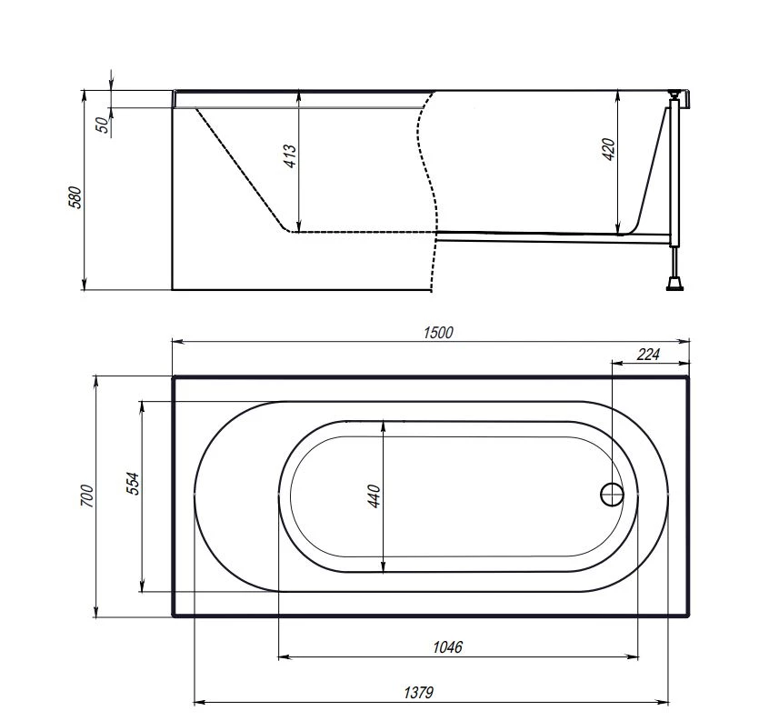 Акриловая ванна TIMO  ROHA 1500*700*580 (ROHA1570) - фото 3